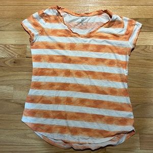New York & Company Orange and White Striped T-Shirt